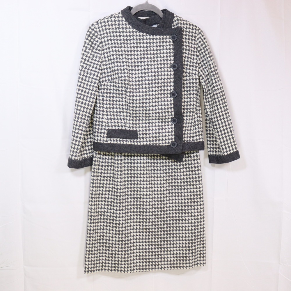 Vogue Couturier Design Skirt Suit S Gray Houndstooth Womens Handmade Vintage 60s